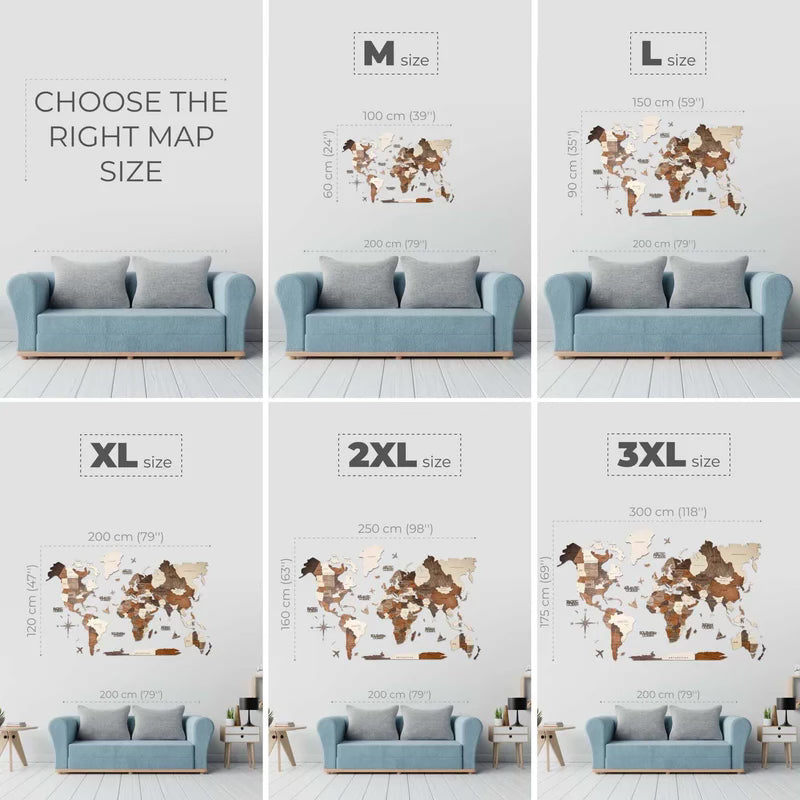 3D Wooden World map Multicolor