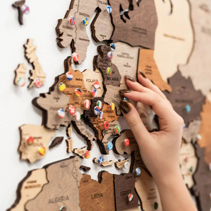 3D Wooden World map Multicolor