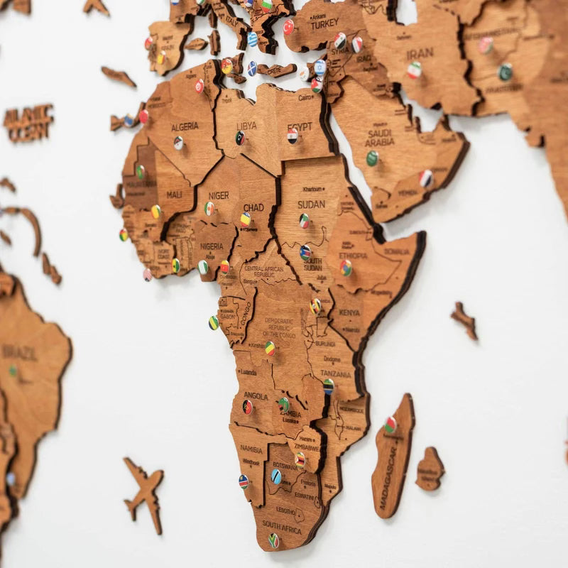 3D Wooden World map Oak