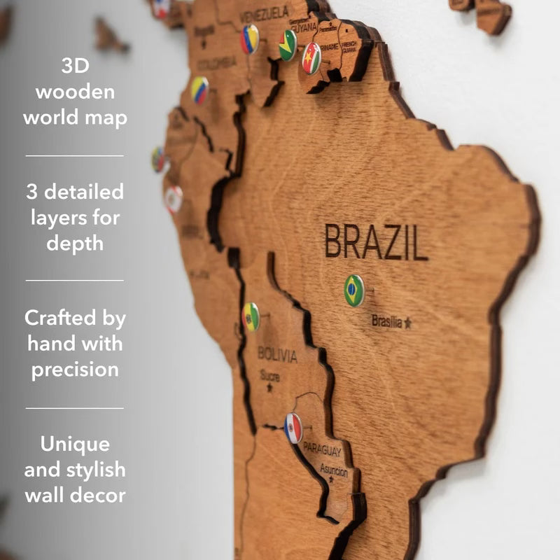 3D Wooden World map Oak