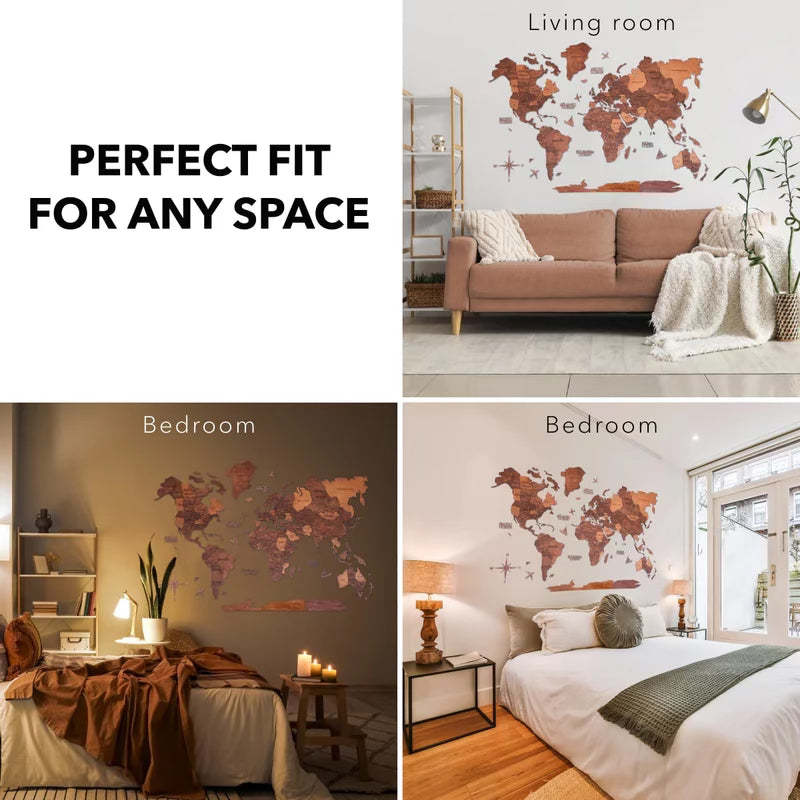 3D Wooden World map Oak